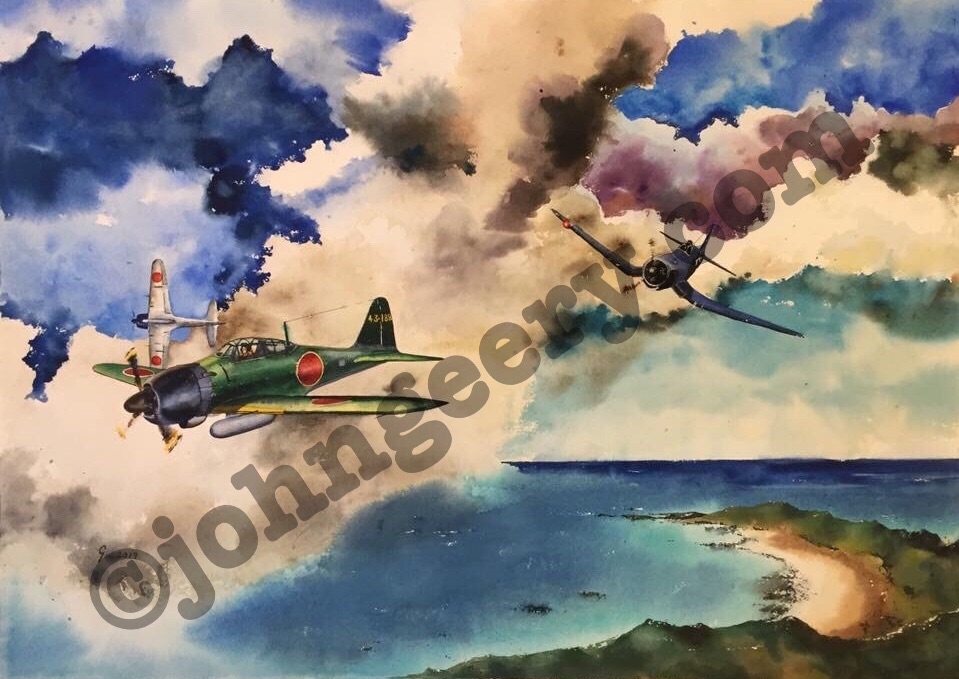 F4U-2 Corsair vs.  A6M5 Zero 43-188 Marianas june 19, 1944